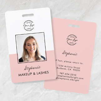 Blush Pink Script Logo Employee Photo ID Makeup Ausweis