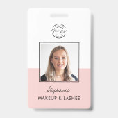 Blush Pink Script Logo Employee Photo ID Makeup Ausweis (Vorderseite)