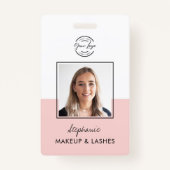 Blush Pink Script Logo Employee Photo ID Makeup Ausweis (Vorderseite)