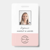 Blush Pink Script Logo Employee Photo Makeup Ausweis (Front)