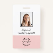 Blush Pink Script Logo Employee Photo Makeup Ausweis (Vorderseite)