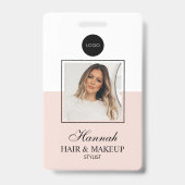 Blush Pink Script Logo Hair Photo Makeup Ausweis (Front)
