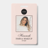 Blush Pink Script Logo Hair Photo Makeup Ausweis (Vorderseite)