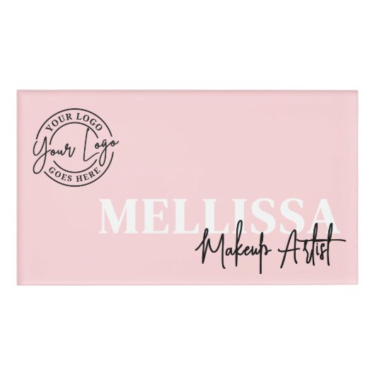 Blush Pink Script Logo Makeup Namenschild (Vorderseite)