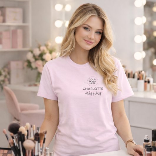 Blush Pink Script Logo Makeup Staff T-Shirt