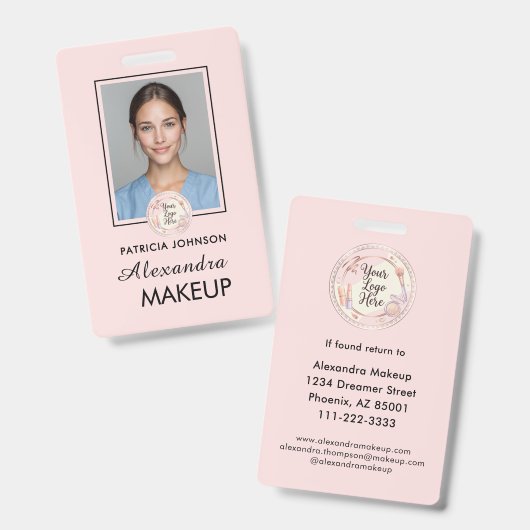 Blush Pink Script Logo Photo Ausweis (Vorder- & Rückseite)