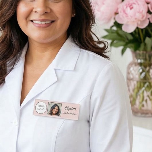 Blush Pink Script Logo Photo Lash Tech Namenschild