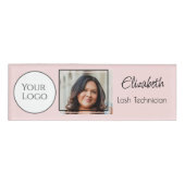 Blush Pink Script Logo Photo Lash Tech Namenschild (Vorderseite)