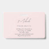 Blush Pink Script Logo Photo Lash Technician Ausweis (Rückseite)