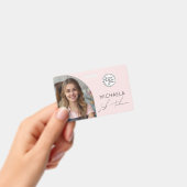 Blush Pink Script Logo Photo Lash Technician Ausweis (Handheld)