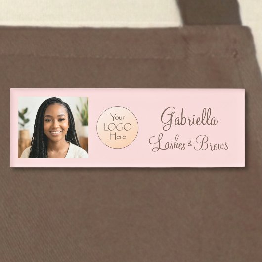 Blush Pink Script Logo Photo Lashes and Brows Namenschild