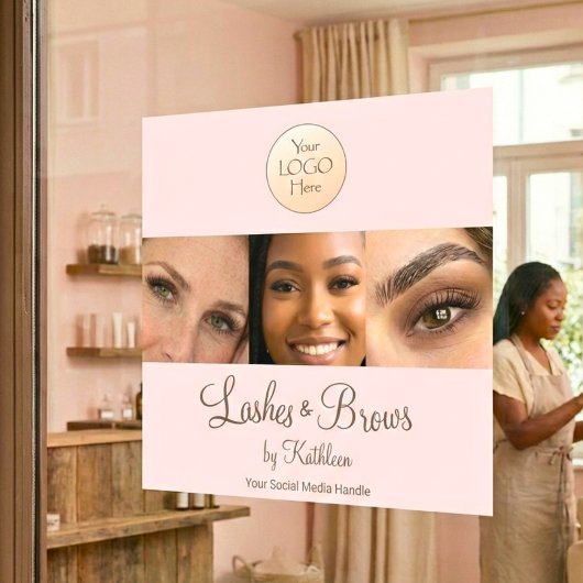 Blush Pink Script Logo Photo Lashes Brows Studio Fensteraufkleber