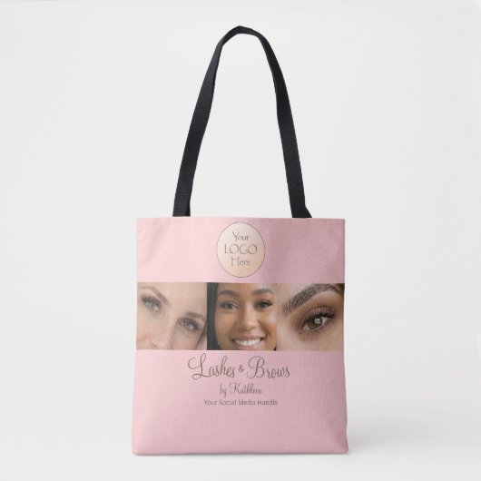 Blush Pink Script Logo Photo Lashes Brows Studio Tasche (Vorderseite)
