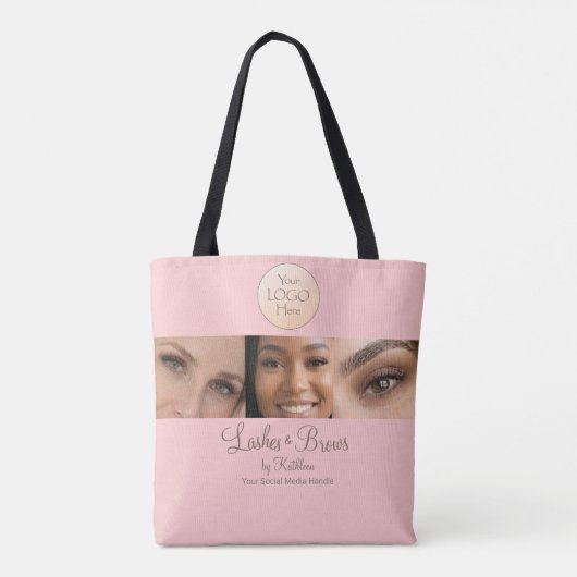 Blush Pink Script Logo Photo Lashes Brows Studio Tasche (Rückseite)