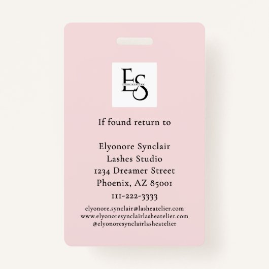 Blush Pink Script Logo Photo Lashes Studio Ausweis (Rückseite)