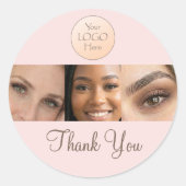 Blush Pink Script Logo Photo Lashes Thank You  Runder Aufkleber (Vorderseite)