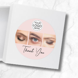 Blush Pink Script Logo Photo Lashes Thank You Runder Aufkleber
