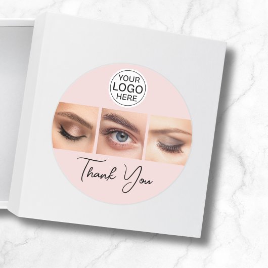 Blush Pink Script Logo Photo Lashes Thank You Runder Aufkleber