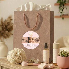 Blush Pink Script Logo Photo Lashes Thank You  Runder Aufkleber