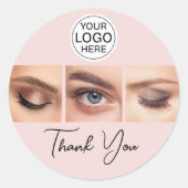 Blush Pink Script Logo Photo Lashes Thank You Runder Aufkleber (Vorderseite)