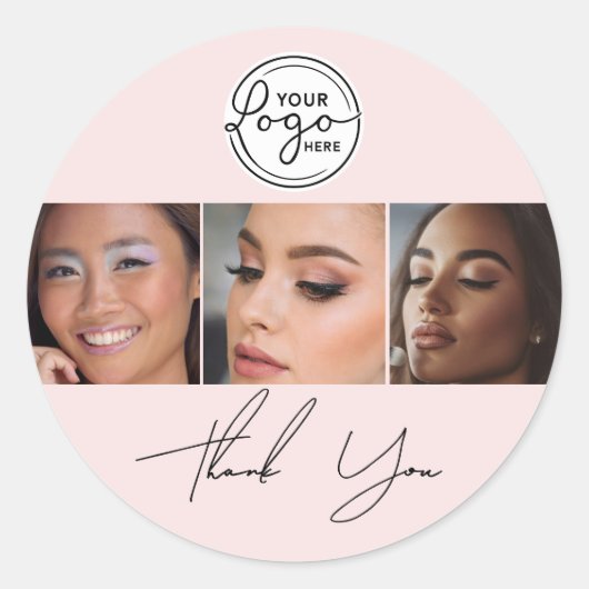 Blush Pink Script Logo Photo Lashes Thank You  Runder Aufkleber (Vorderseite)