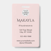 Blush Pink Script Logo Photo Makeup And Lashes Ausweis (Rückseite)