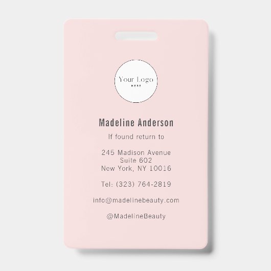 Blush Pink Script Logo Photo Makeup Ausweis (Rückseite)