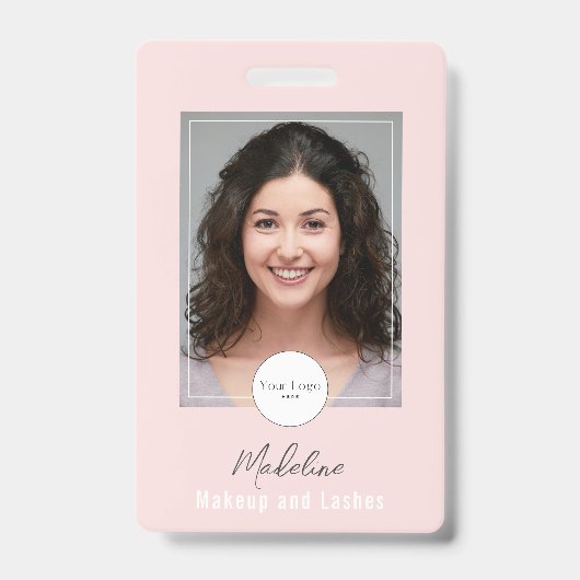 Blush Pink Script Logo Photo Makeup Ausweis (Vorderseite)