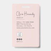 Blush Pink Script Logo Photo Makeup  Ausweis (Rückseite)