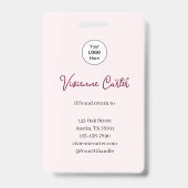 Blush Pink Script Logo Photo Makeup Ausweis (Rückseite)