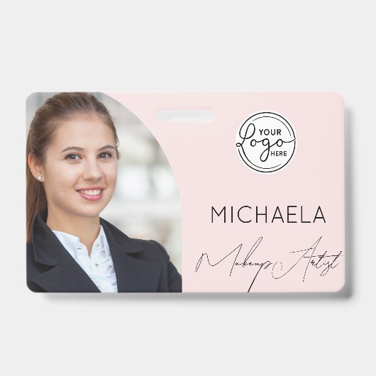 Blush Pink Script Logo Photo Makeup Ausweis (Front)