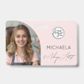 Blush Pink Script Logo Photo Makeup Ausweis (Vorderseite)