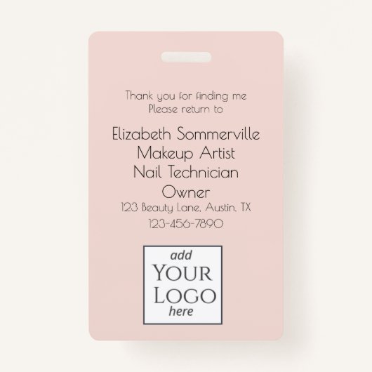 Blush Pink Script Logo Photo Makeup Ausweis (Rückseite)