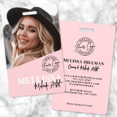 Blush Pink Script Logo Photo Makeup Ausweis