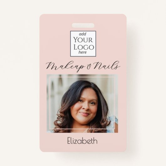 Blush Pink Script Logo Photo Makeup Ausweis (Vorderseite)