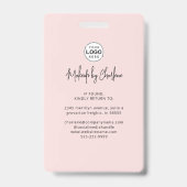 Blush Pink Script Logo Photo Makeup  Ausweis (Rückseite)