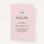 Blush Pink Script Logo Photo Makeup Ausweis (Rückseite)
