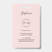Blush Pink Script Logo Photo Makeup Ausweis (Back)