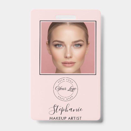 Blush Pink Script Logo Photo Makeup Ausweis (Front)