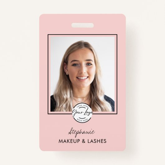 Blush Pink Script Logo Photo Makeup Ausweis (Vorderseite)