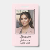 Blush Pink Script Logo Photo Makeup Badge Ausweis (Vorderseite)