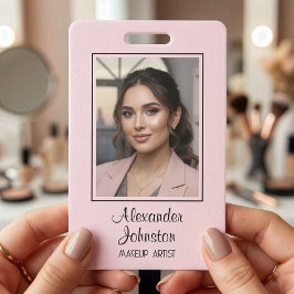Blush Pink Script Logo Photo Makeup Badge Ausweis