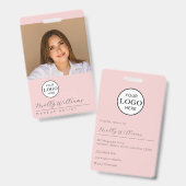 Blush Pink Script Logo Photo Makeup Badge Ausweis (Vorder- & Rückseite)