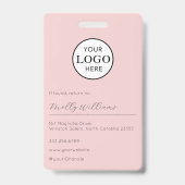 Blush Pink Script Logo Photo Makeup Badge Ausweis (Rückseite)