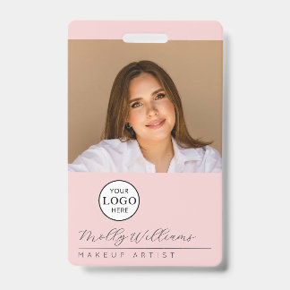 Blush Pink Script Logo Photo Makeup Badge Ausweis