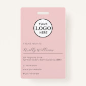 Blush Pink Script Logo Photo Makeup Badge Ausweis (Rückseite)