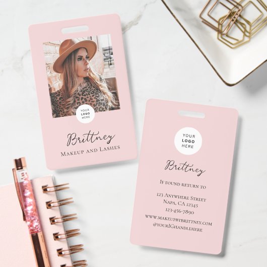 Blush Pink Script Logo Photo Makeup Badge Custom Ausweis (Office)