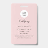 Blush Pink Script Logo Photo Makeup Badge Custom Ausweis (Back)