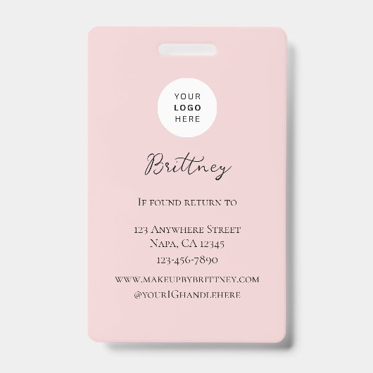 Blush Pink Script Logo Photo Makeup Badge Custom Ausweis (Back)