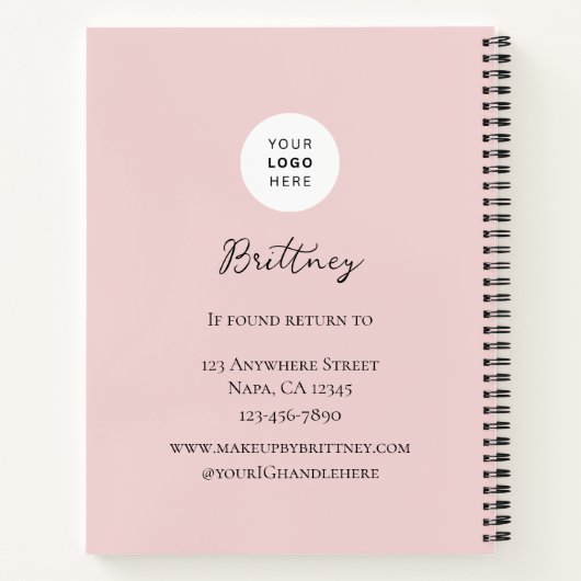 Blush Pink Script Logo Photo Makeup Customizable  Notizblock (Rückseite)